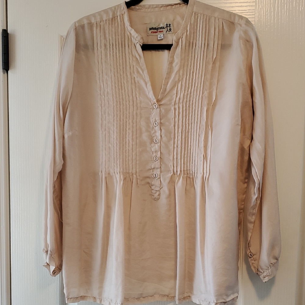 Johnny Was Pleated Mandarin Collar Blouse